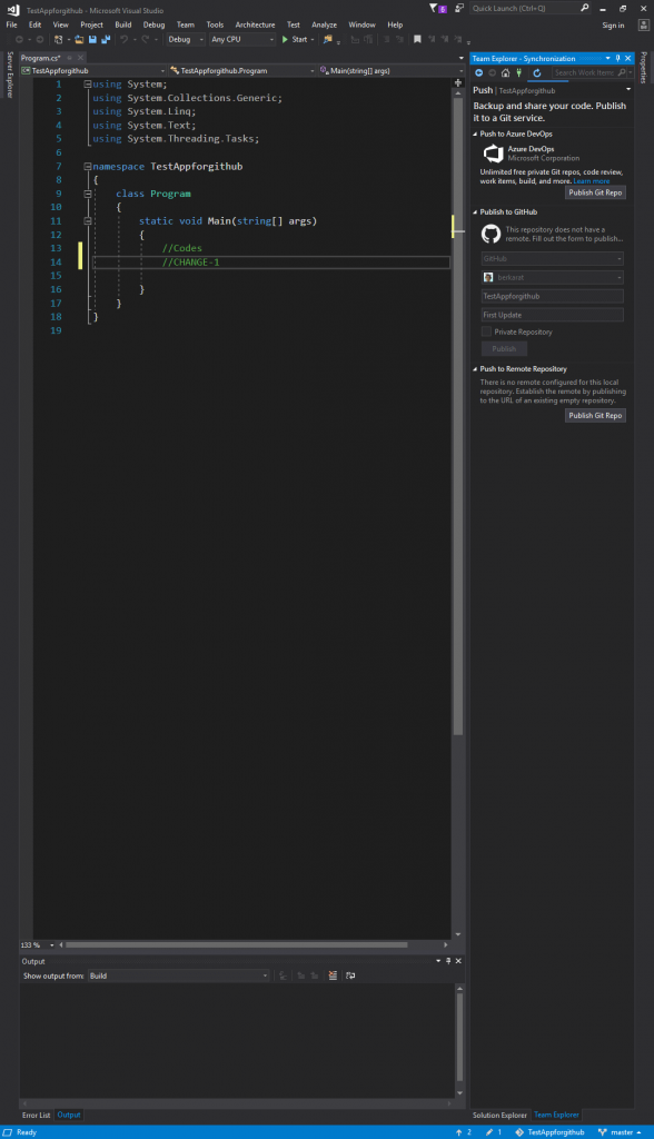 Github 1 - Visual Studio Github Publish İşlemi - Resimli Anlatım